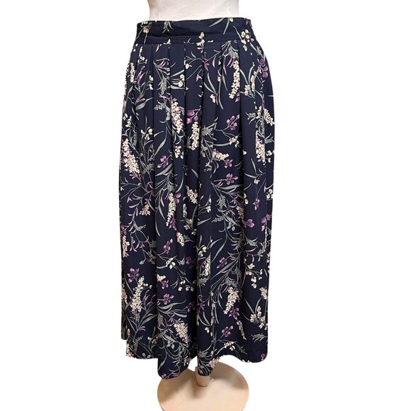 Dress Barn Y2K Floral Maxi Skirt 14/16 Navy Dark Fairy Cottage Office‎ Career - Picture 1 of 8